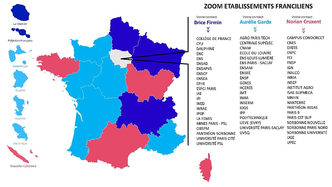 Vos chargés de domaine par région : description ci après
